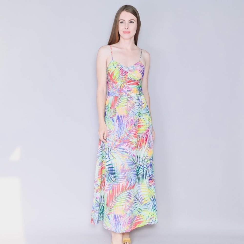 Parker Neon Palm Leafe tropical print maxi dress